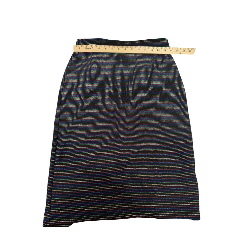 ECI‎ New York Womens Midi Skirt Size M Black Metallic Striped Elastic Waist